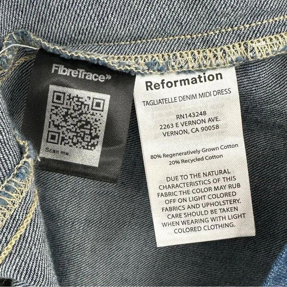 Reformation Jeans Tagliatelle Dark Wash Blue Denim Midi Dress sz 6 - Picture 11 of 15